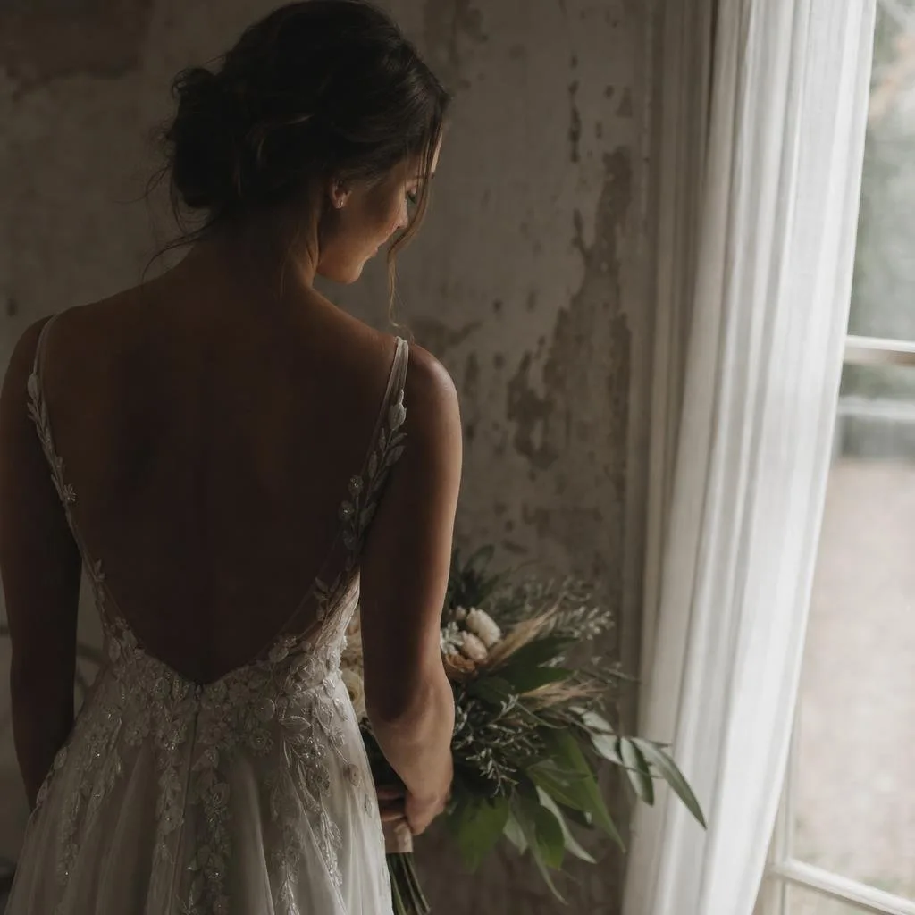 Wedding photographer's quiet workspace with prints and daylight