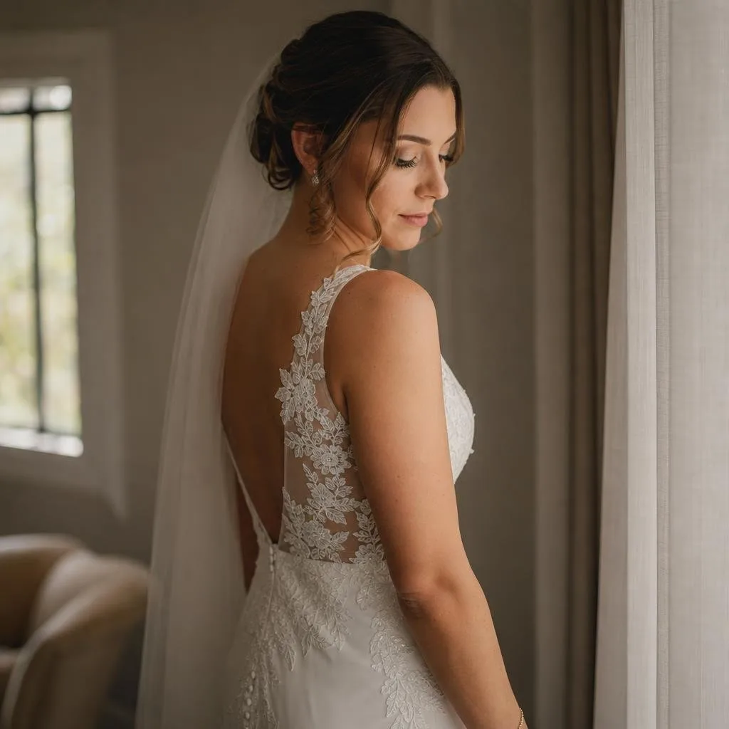 Bride in soft morning light before the ceremony