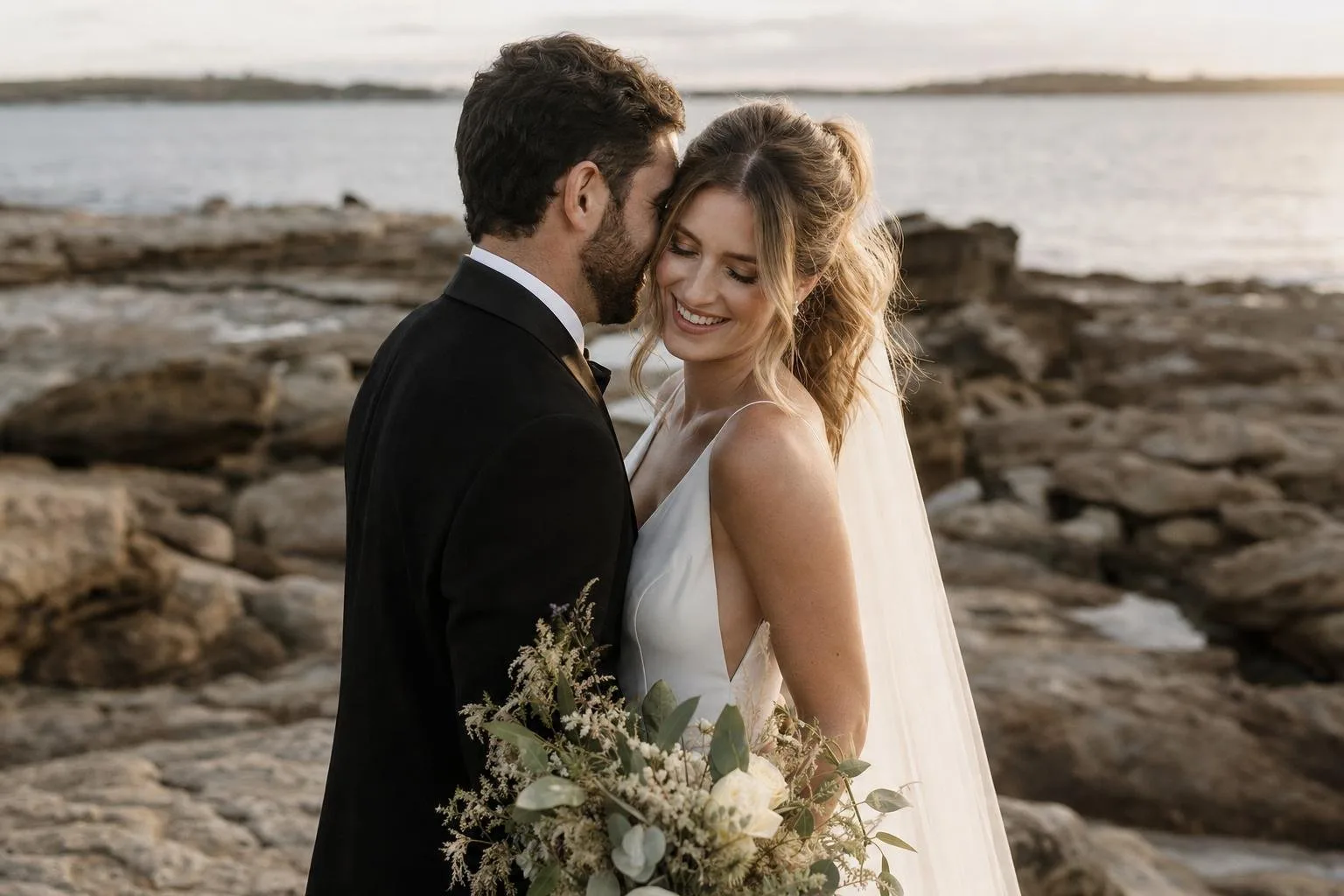 Couple in soft daylight during an intimate wedding ceremony